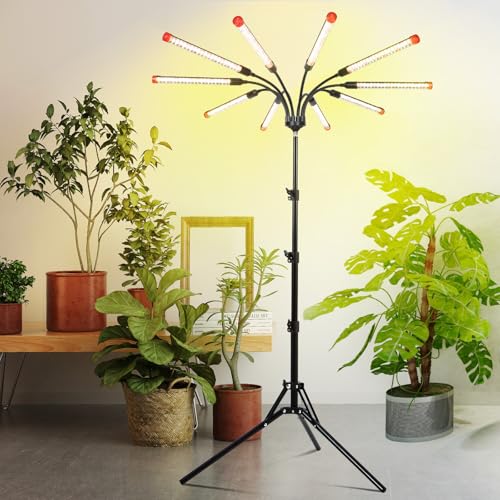 10Head Grow Light on Stand for Large&Tall Indoor Plants, Bonsai Tree, Bright and Big Coverage Plant Growing Lamps, 4/8/12/16/20H Timer, 90 Watt Power Draw, NO Need Adapter, 360° Gooseneck - size: 10Head Stand(90W)