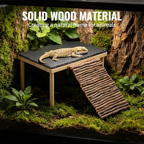 Basking Rock Platform with Climbing Ramp Slate Painted Glossy Black Platform Reptile Resting Area Bearded Dragon Hiding Burrow Reptile Tank Accessory for Tortoises Lizards Toads Geckos