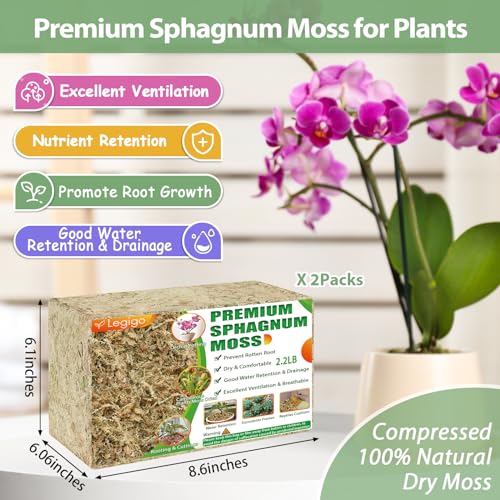 4.4LB Sphagnum Moss for Plants- 80QT Natural Long Fibers Orchid Moss | Moisture Retention & Drainage Balance, Plant Moss for Orchids, Succulents, Carnivorous, Ferns, Reptile Bedding & Terrariums - size: 80 QT(4.4 lb)