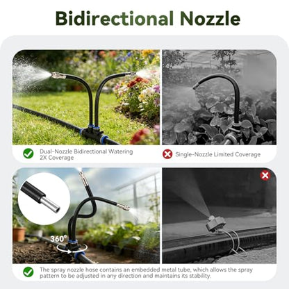 75-FT 1/2-inch Tubing High-Flow Adjustable Irrigation System for the Garden | with 40 Nozzles, Dual-Side Watering Kit For Garden, Yard,Lawn,Raised Beds, Greenhouses & Efficient Plant360° Irrigation - size: 75Ft