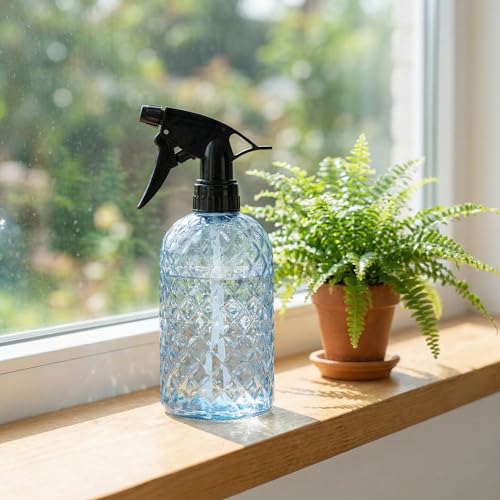 Glass Plant Mister Spray Bottle, 12oz Refillable Handheld Watering Can with Adjustable Nozzle, Fine Mist and Stream for Garden Flowers and Home Cleaning