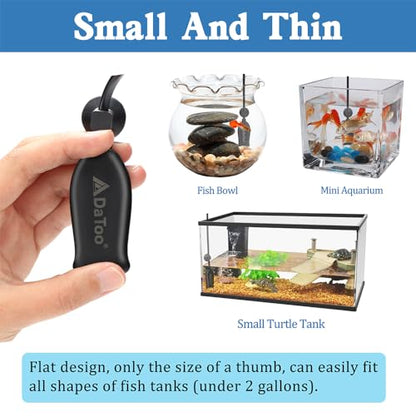 DaToo Super Mini Aquarium Heater 6 Watts Small Fish Tank Flat Heater 6W with Free Thermometer Strip Submersible Slim Betta Heater for Up to 2 Gallon Desktop Aquariums