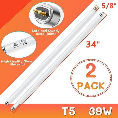 T5 UVB Reptile Light 39W 10.0, UVA Light Bulb for Reptiles, 2 Pack Lamp Tube for Bearded Dragon - size: 2 pack T5 Tube-39W 10.0