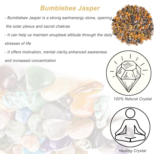 Erliway 7-9mm Bumblebee Jasper Healing Crystal Chips for Crafts, 100g | Natural Crushed Crystal Stones Tumbled Chips for Vase Filler Aquarium Gravel, Meditation Chakra Balancing, Candle DIY Making - color: Bumblebee Jasper