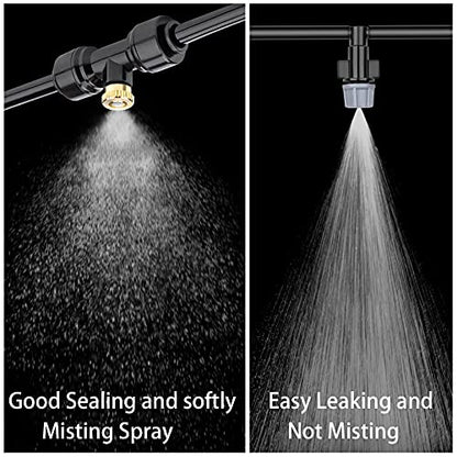 Brass Mister Nozzles 20 Pack with Misting Nozzle Tees & End Plugs | 20 Pack Misting Nozzle Tees, 2 Pack End Plugs, Outdoor Cooling System, Patio Misting System - size: 20 Brass Nozzles+20 Nozzle Tees+2 End Plugs
