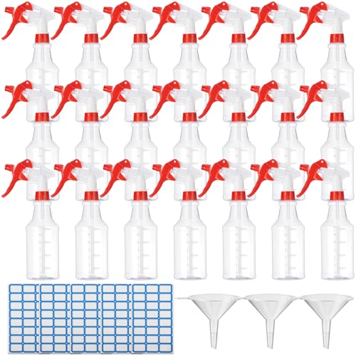 Eccliy 20 Pack 16oz Empty Spray Bottles, Leakproof Cleaning Bottles with Measurement and Adjustable Nozzle for Housekeeping, Commercial Use(Clear Cylinder,Red White Spray Head) - color: Red White Spray Head, style: Clear Cylinder