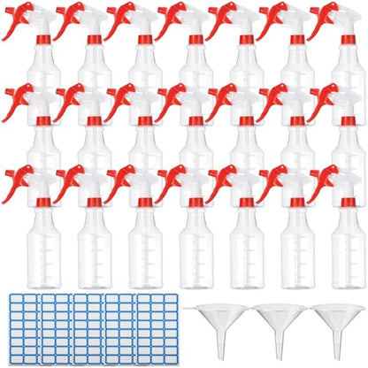 Eccliy 20 Pack 16oz Empty Spray Bottles, Leakproof Cleaning Bottles with Measurement and Adjustable Nozzle for Housekeeping, Commercial Use(Clear Cylinder,Red White Spray Head) - color: Red White Spray Head, style: Clear Cylinder