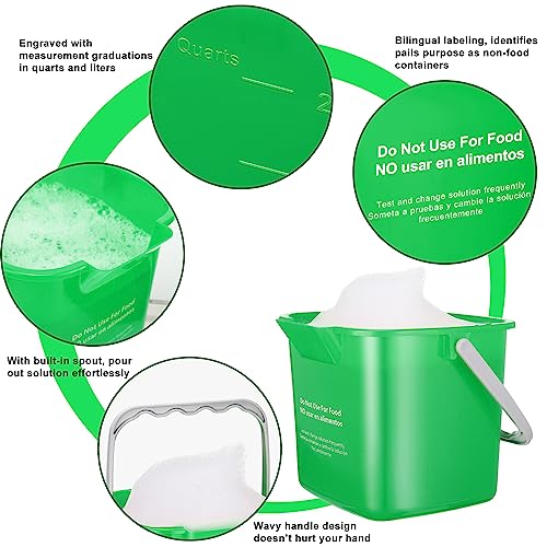 Roshtia 6 Pcs 3 Quart Sanitizing Cleaning Bucket Square, Green | Sanitation Bucket Samll Sanitizer Pails for Restaurant Commercial Kitchen Cleaning, Detergent Storage for Office School - color: Green