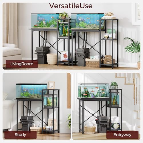 MAHANCRIS 5-10 Gallon Fish Tank Stand with 3-Tier Storage Shelf, Heavy Duty Aquarium Stand for Home Office, Metal Frame Turtle Reptile Terrarium Stand, 30.7" L x 12.6" W x 32.1" H, Black FTBK5201 - color: Black