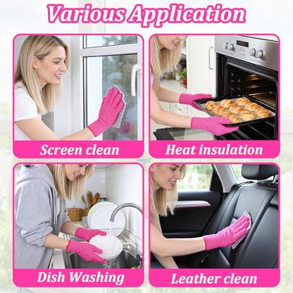 Abeillo Microfiber Gloves for Plants Dusting Cleaning, Reusable Washable Cleaning Gloves Mittens House Cars Blinds Dusting - color: Hot Pink