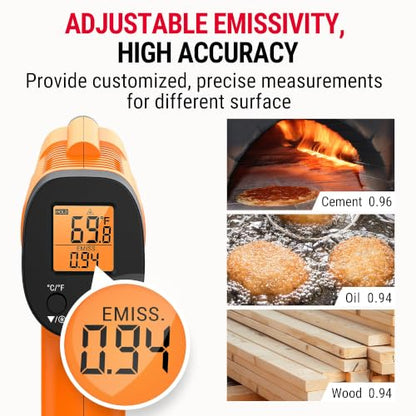 TempPro TempScan Infrared Thermometer Gun with Super Long Meat Probe | Temperature Gun with Laser for Pizza Oven Accessories, Grill Thermometer Gun Meat Thermometer for Cooking BBQ HVAC Car Engine