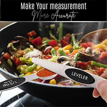 Nextop Stainless Steel Magnetic Measuring Spoons Set – 9 Pieces Dual-Sided Stackable Magnetic Teaspoons and Tablespoons for Dry & Liquid Ingredients – Kitchen Gadgets for Baking & Cooking – Black - color: Black