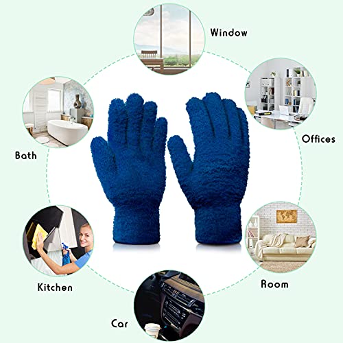 Patelai 4 Pairs Microfiber Plant Dusting Gloves Reusable Leaf Dust Cleaning Glove Mittens for Plants House Cleaning Car Blinds(Green, Dark Blue, Yellow, Purple)
