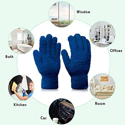Patelai 4 Pairs Microfiber Plant Dusting Gloves Reusable Leaf Dust Cleaning Glove Mittens for Plants House Cleaning Car Blinds(Green, Dark Blue, Yellow, Purple)