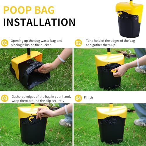 ienjoyed Pooper Scooper Large Swivel Bin & Rake with 160 Waste Bags,Heavy Duty Dog Pooper Scooper with Bag Attachment for Dogs, Long Handle Poop Scooper with Lid for Yard, Grass, Gravel(Yellow) - color: Yellow