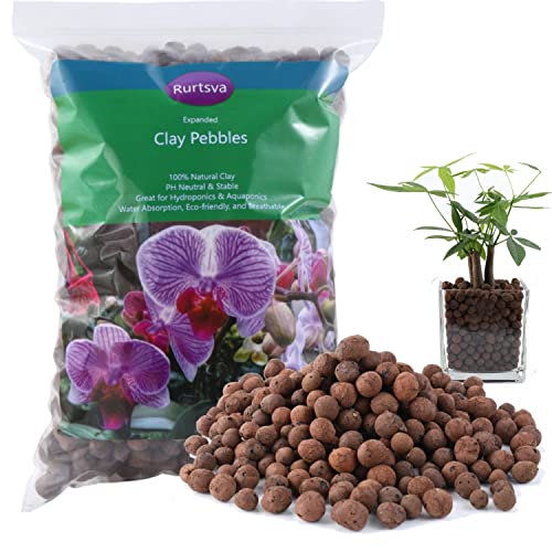 Rurtsva Natural Clay Pebbles 2LBS– 8mm-15mm Expanded Leca Balls for Hydroponics Plants Drainage Grow Media Reusable Soil Amendment for Orchids, Succulents, Aquaponics - size: 2LBS