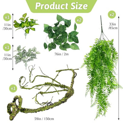 Hamiledyi 7 Pcs Reptile Plants Bendable Climbing Vines Terrarium Hanging Artificial Leaves, Bearded Dragon Tank Accessories, Habitat Decor for Snake Leopard Gecko Lizard Chameleon - size: 7 PCS - Style 6
