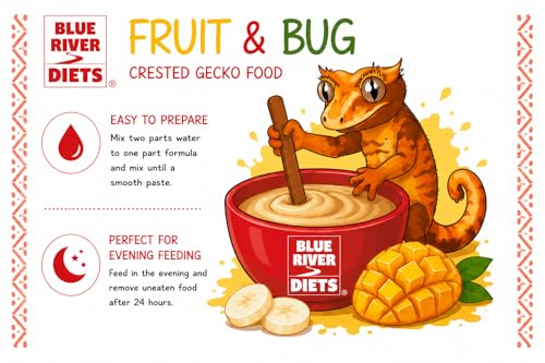 Blue River Diets Crested Gecko Diet | Fruit & Bug | All Natural Low Fat Complete Gecko Food | 2.1oz