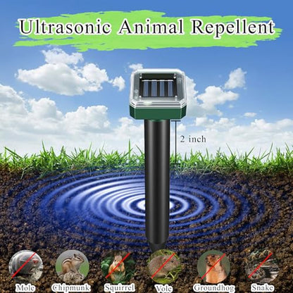 10 Pack Mole Repellent Solar Powered,Snake Repellent Ultrasonic, IP 65 Waterproof Ultrasonic Deterrent Stakes,Get Rid for Moles,Voles,Gophers,Squirrels, Voles, Skunks in Yard, Lawn, and Garden