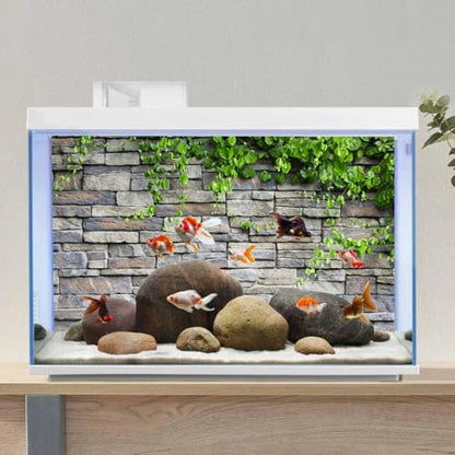 24x12 in Stone Brick Wall Aquarium Backdrop Leaves Fish Tank Background | AWERT Rock Green Leaves Terrarium Background Vinyl - size: 24x12in/60x30cm