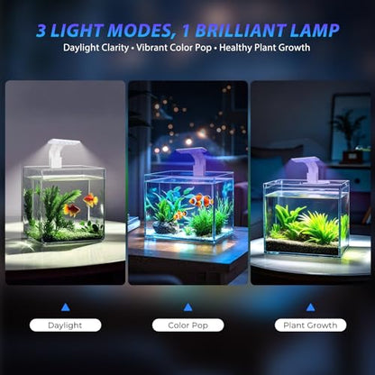 Mini Clip-On Aquarium Light 7W USB Dimmable Fish Tank Lamp with 3 Light Modes (Full Spectrum/White/RGB), 9-Level Brightness, Compact LED Light for 1–3 Gallon Aquariums - color: White
