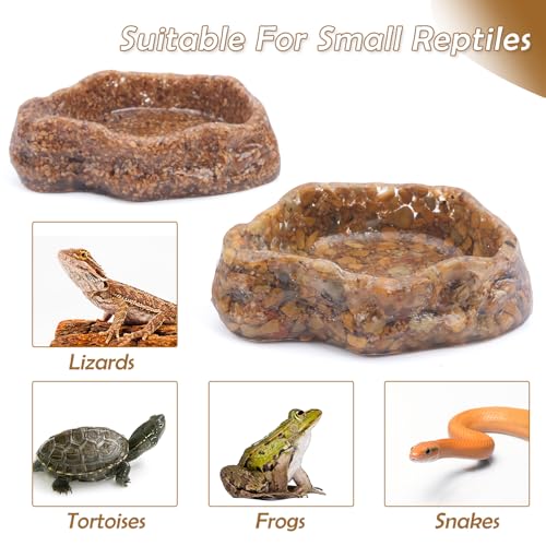 2 Pack Reptile Food Bowl Natural Sandstone Water Dish for Leopard Gecko Frog Bearded Dragon Snake Tortoise Hermit Crab