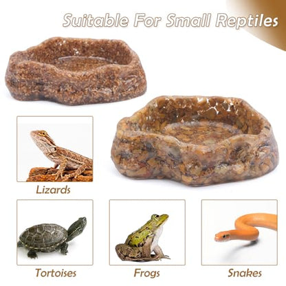 2 Pack Reptile Food Bowl Natural Sandstone Water Dish for Leopard Gecko Frog Bearded Dragon Snake Tortoise Hermit Crab