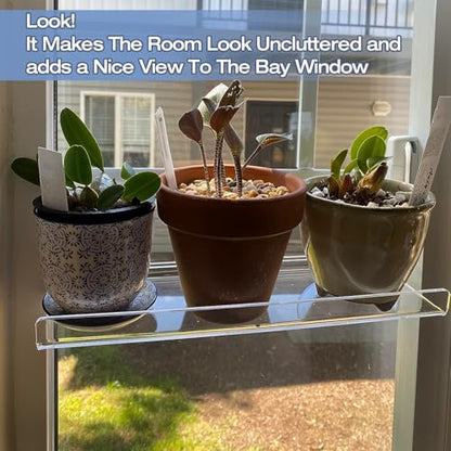 2 Pack 12 Inch Acrylic Window Boxes Plant Shelves, with Suction Cup Window Sill Extender, for Indoor/Outdoor Succulents, Micro Greens, Seed Starter Pots, Herb Planters - size: 12IN-2PC