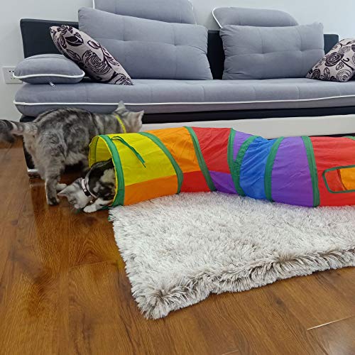 PetLike S Way Cat Tunnel Collapsible Pop-up Pet Tube Hideaway Play Toy with Ball (S-Way, Rainbow) - color: Rainbow, size: S-Way