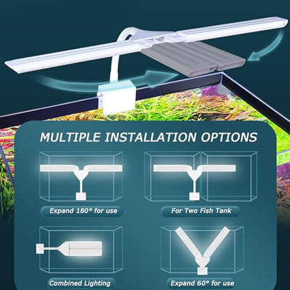 LED Aquarium Light Full Spectrum Clip Fish Tank Light Plants Light 360° Adjustable 2 Light Bar Super-Bright 13.2W Suitable for 20-75 Gal Fish Tank - size: 13.2W For 20-50 Gal Fish Tank