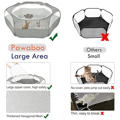 Pawaboo Small Animal Playpen with Zippered Cover,Light Gray | Portable pop-up pet tent for supervised rabbits, guinea pigs, chicks and kittens; water-resistant bottom and 3 metal rods - color: B-Gray