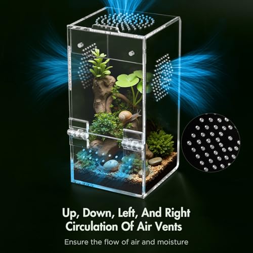 Pre-Assembled Jumping Spider Enclosure, All-Side Ventilation | 3.5"×3.5"×7" Escape-Proof Spider Terrarium Kit with Accessories & Magnetic Door for Tarantula, Mantis, Tweezer & Temp Sticker - size: Small Vertical (3"×3"×7")