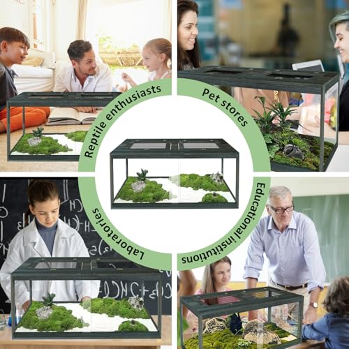 67 Gallon Reptile Tank, Lockable Sliding Door Bearded Dragon Tank with Metal Mesh Roof, Front Opening Terrarium for Lizards, Leopard Gecko, Snake (Black Gray, 40" x 20" x 20") - size: 67 Gallon (40" L x 20" W x 20" H)