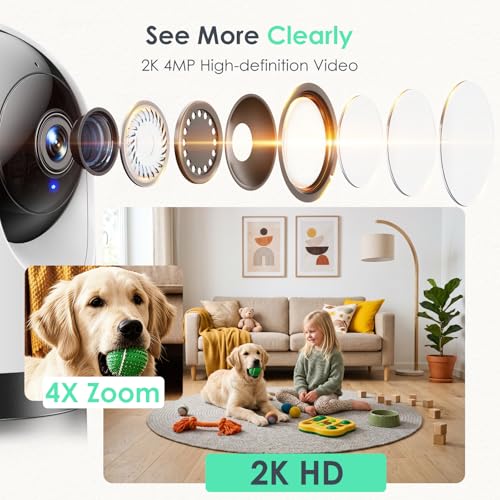 YOTON Indoor Security Camera 4pcs, 2K 360° Wi-Fi Baby Monitor & Pet Camera w/Motion Tracking, 2-Way Audio, Night Vision, SD/Cloud, Compatible with Alexa & Google Home, 2.4/5GHz - size: 4-pack