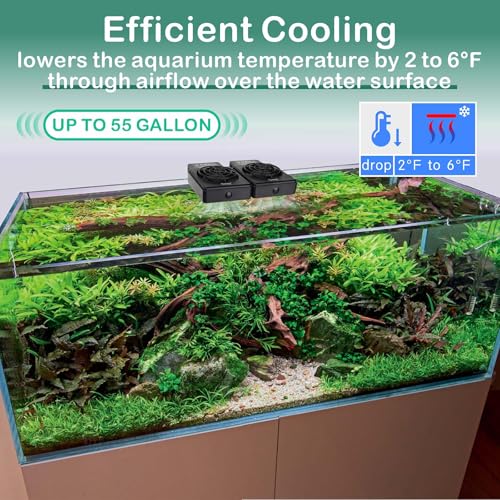 hygger Aquarium Cooling Fan Quiet Dual Head Fish Tank Chiller with Adjustable Speed & Timer Aquarium Cooler for Axolotl Tank/Terrarium/Saltwater/Freshwater Accessories - size: 2 Fans