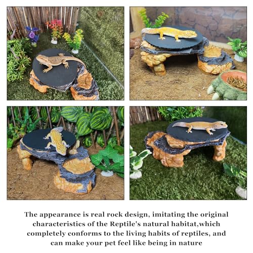 Reptile Basking Platform Gecko Hide Juvenile Beared Dragon Tank Accessories | 9.45"×5.31"×3.15",Resin,with a rock platform,Box packaging,Turtle habitat accessories,for Lizard Leopard Crested Gecko - style: style 3