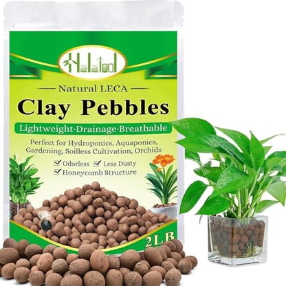 Halatool 2LB Leca Clay Pebbles for Plants, 4-16mm Hydro Balls for Drainage | Reusable, pH-Neutral, Lightweight Expanded Clay Pebbles, Semi-Hydroponics Setups, Orchids, Succulents, Potted Plants - color: 2LB