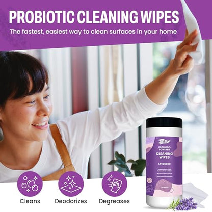 Probiotic Cleaning Wipes with Lavender Essential Oil, Microcleans Surfaces for up to 7 Days, Home Compostable & Biodegradable, All-Natural Multi Surface Wipes by SCD Probiotics, 90 Sheets (Pack of 3) | Microcleans Surfaces, Multi Surface Wipe, Home Compos