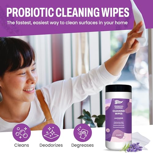 TEEM Probiotic Cleaning Wipes, Natural & Compostable, Lavender - 30 Count | Microcleans Surfaces, Multi Surface Wipe, Home Compostable, Biodegradable, Enzyme Cleaner, Gym Wipe - size: 30 Count (Pack of 1)