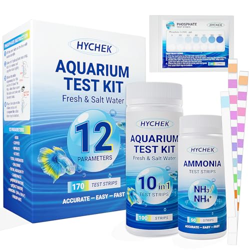 12 in 1 Accurate Aquarium Test Kit, Fresh and Salt Water Test Strips | 170 Strips, Fish Tank Aquariums Water Test Kit, Easy Fast Test Way, Multiple Uses, Includes Ammonia Phosphate Strips and More