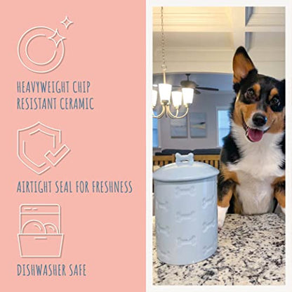 Dog Treat Jar - Ceramic Dog Treat Container 1.4 Qt (Manor Blue) | Treat Jar with Lid, Keeps Treats Fresh | Stylish Storage Container | Easy-Clean, Dishwasher Safe - color: Blue