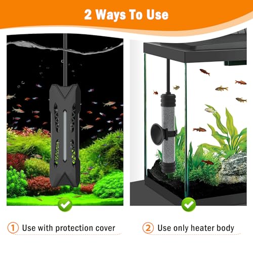 AQQA Small Aquarium Heater,Submersible Fish Tank Heater Adjustable Temperature,Mini Short Dual-use Fish Heater with LED Digital Display Thermostat,Saltwater Freshwater 200W - size: 200W（for 20-40 gal)