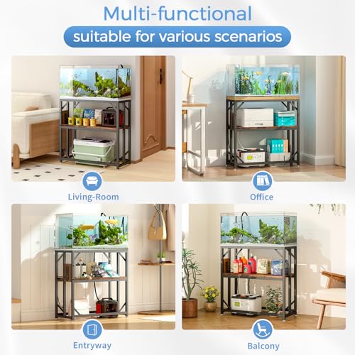 20-29-37 Gallon Fish Tank Stand with Power Outlet,Adjustable Aquarium Stand, Heavy Duty Terrarium Stand,Metal Frame Reptile Turtle Tank Stand Suitable for Home Office,600LBS Capacity, Rustic Brown - color: Rustic Brown, size: 20-29-37 Gallon