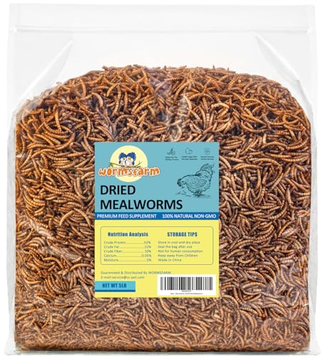 WormsFarm 5lb Dried Mealworms for Chickens Treats for Laying hens,Bluebirds,Quail,Chicken Food | treats for laying hens,blue birds - size: 5 Pound (Pack of 1)