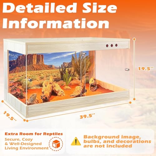 ROYXEN 64 Gallons Reptile Tank, Reptile Enclosure with Lockable Design, Tempered Glass Bearded Dragon Tank for Lizard Habitat (Oak, 40"x20"x19.5") - color: Oak, size: 40"x20"x19.5"
