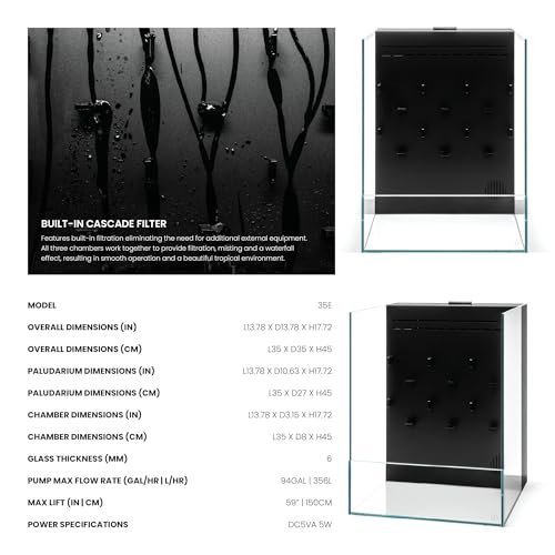 Ultum Nature Systems Foresta Integrated Paludarium Tank - All in One Aquarium w/Waterfall, Mist Maker, Water Pump, Modern Fish Tank w/Filtration for Aquatic Plants - 13.78" x 13.78" x 17.72" - 35E - size: 35E