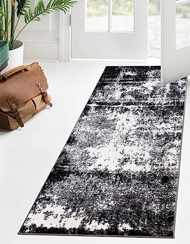 Keen Home Design Runner Rugs - 32"x119" Non-Shedding, Thick Pile Abstract Rugs for Kitchen, Living Room, Bedroom, Dining Room, Entryway - Size: 2'8" x 9'11", Abstract Black - color: Abstract Black, size: 2'8" x 9'11" (Runner)
