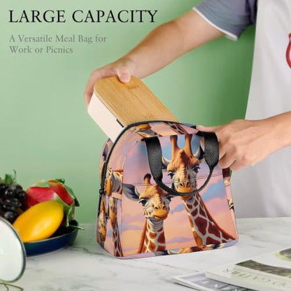 Playful Giraffe Lunch Bag for Women Men | Insulated Lunch Box Leakproof Food Meal Containers Reusable Foldable 6L Capacity Lunch Tote Bags for Work Picnic Travel - color: style