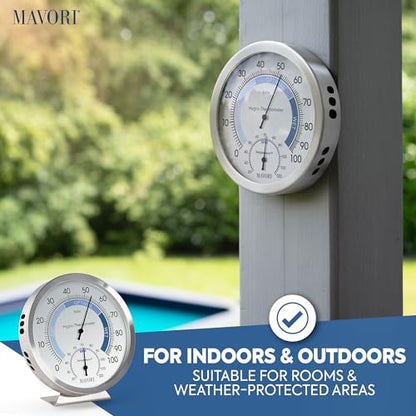 Analog Hygrometer – Thermometer Hygrometer for Indoor – Premium Stainless Steel Humidity Gauge Indicator – Temperature and Humidity Monitor – Battery Free Operation – Ø 12.5 cm