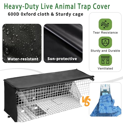 Live Animal Trap Cage with Cover, Heavy Duty Cat Trap for Stray Cats | Folding Skunk Traps Cage with Real Door for Raccoon, Groundhog, Skunk, Feral Cats, Squirrel-(32 x 10 x 12 inches)
